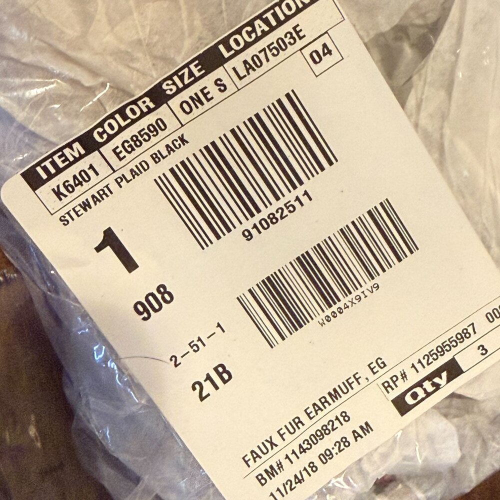 NEW J.Crew Natural / Light Faux Fur Earmuffs Stewart Plaid Tartan Band K6401 - Picture 6 of 7